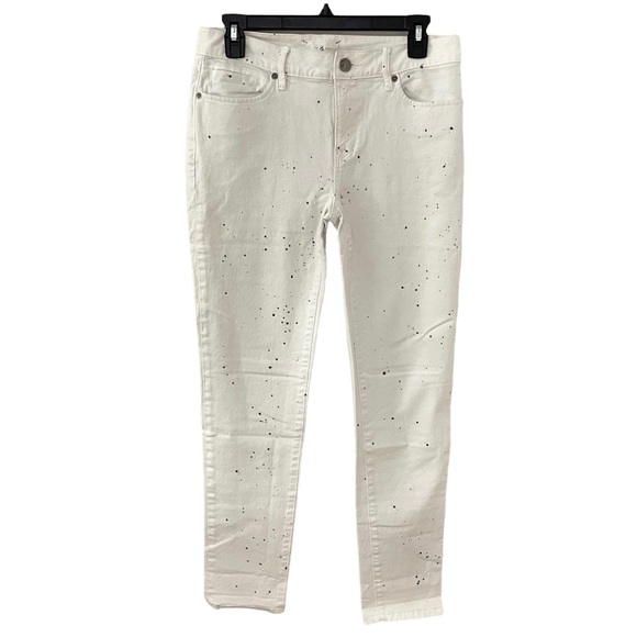Lou & Grey Slouchy Skinny Off-White Denim Jeans with Black Splatter Paint Design - Picture 2 of 9